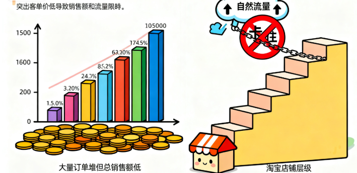 客单价低，店铺流量和层级受影响