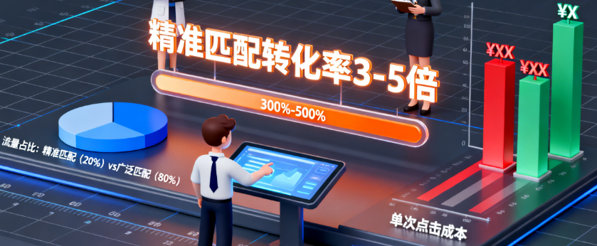 客户的下单的转化率,是广泛匹配的3到5倍 客户的下单的转化率,是广泛匹配的3到5倍