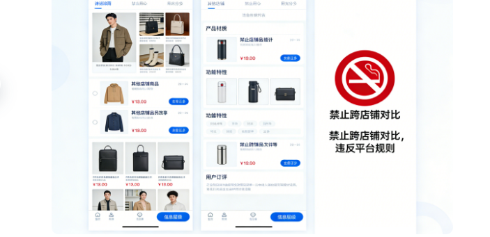 这种跨店铺对比可是平台明确禁止的,很容易引发商家间的恶性竞争 这种跨店铺对比可是平台明确禁止的,很容易引发商家间的恶性竞争