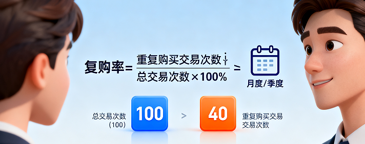 复购率=（重复购买交易次数）÷（总交易次数）×100%
