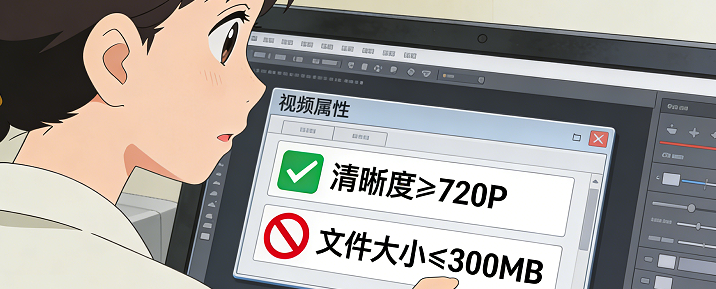 要求在720P及以上，文件大小不超过300MB