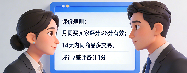 相同的买家和卖家之间的评价分数不能超过6分