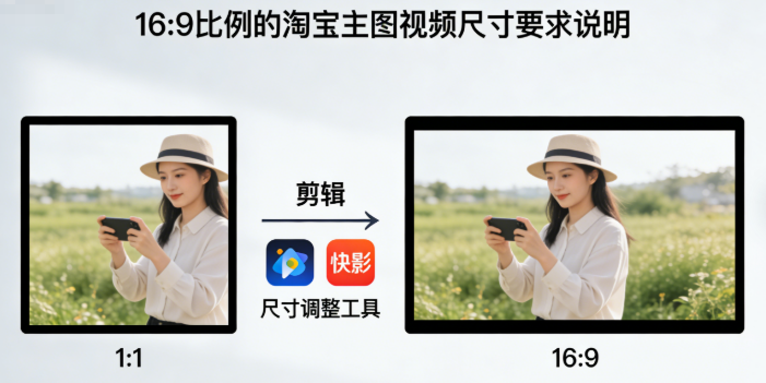 淘宝主图视频的尺寸要求，一个是 1:1 的，另一个是 16:9 的宽屏格式