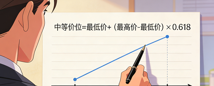 中等价位 = 最低价 + (最高价 - 最低价) × 0.618 中等价位 = 最低价 + (最高价 - 最低价) × 0.618
