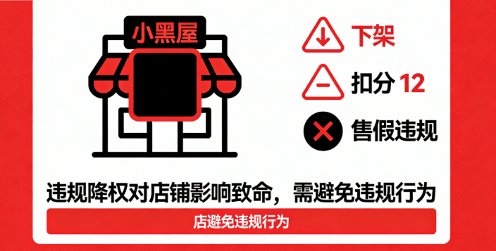 店铺一旦出现违规行为，店铺和商品都会被平台关进小黑屋