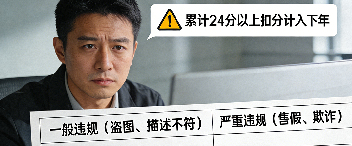 淘宝违规扣分一般违规是存在盗图、描述不符