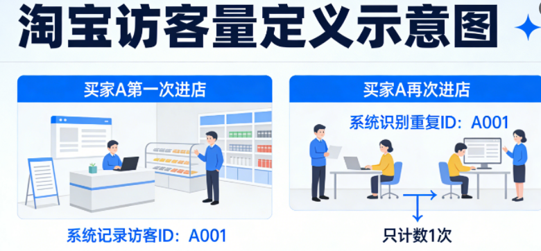 同一个买家就算来来回回进出好几次，也只算成一个访客